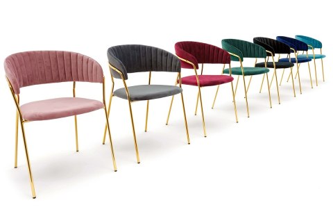 King Home Krzesło MARGO ciemny niebieski - welur, podstawa złota