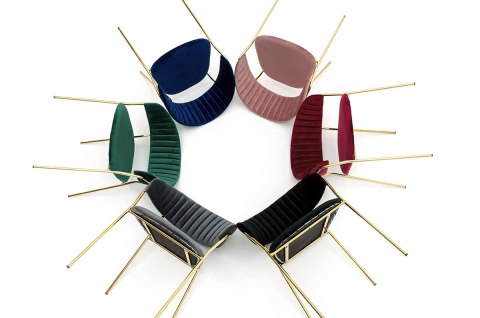 King Home Krzesło MARGO ciemny niebieski - welur, podstawa złota