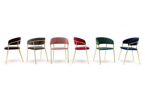 King Home Krzesło MARGO ciemny niebieski - welur, podstawa złota