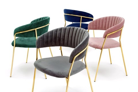 King Home Krzesło MARGO ciemny niebieski - welur, podstawa złota