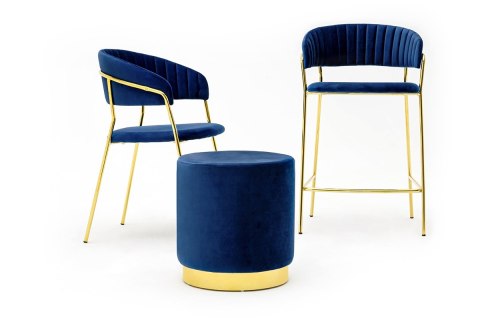 King Home Krzesło MARGO ciemny niebieski - welur, podstawa złota
