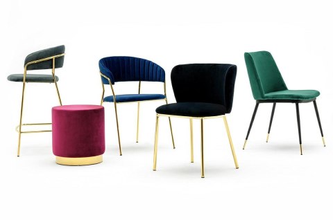 King Home Krzesło MARGO ciemny niebieski - welur, podstawa złota