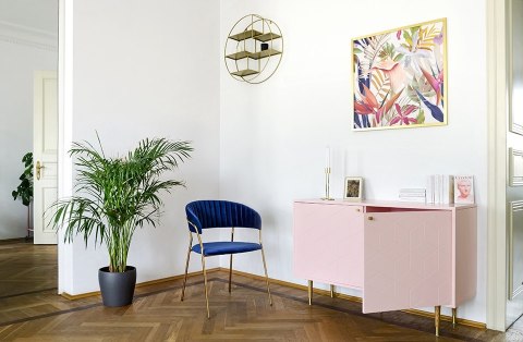 King Home Krzesło MARGO ciemny niebieski - welur, podstawa złota