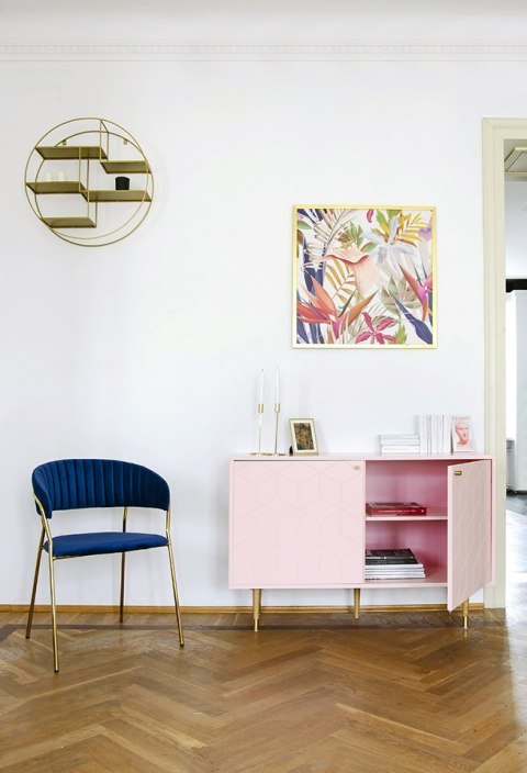 King Home Krzesło MARGO ciemny niebieski - welur, podstawa złota