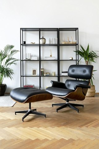 King Home Fotel LOUNGE HM czarny / orzech z podnóżkiem