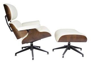 King Home Fotel LOUNGE biały / orzech z podnóżkiem