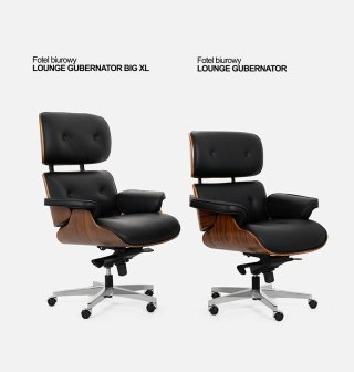 King Home Fotel biurowy LOUNGE GUBERNATOR biały - sklejka orzech, skóra naturalna, stal polerowana
