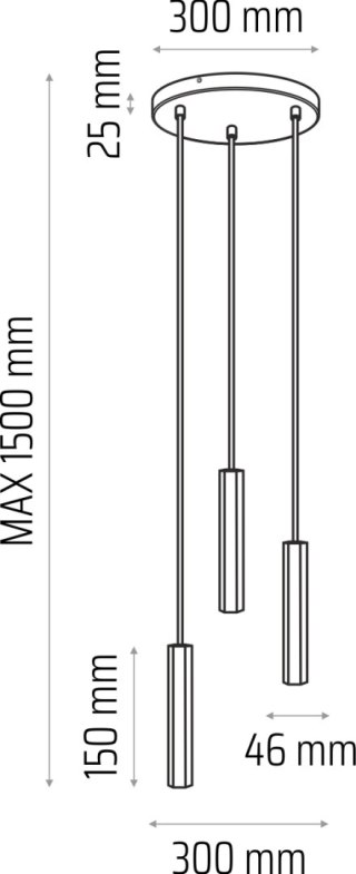 Madera Hexa zwis 3 pł (plafon) czarny