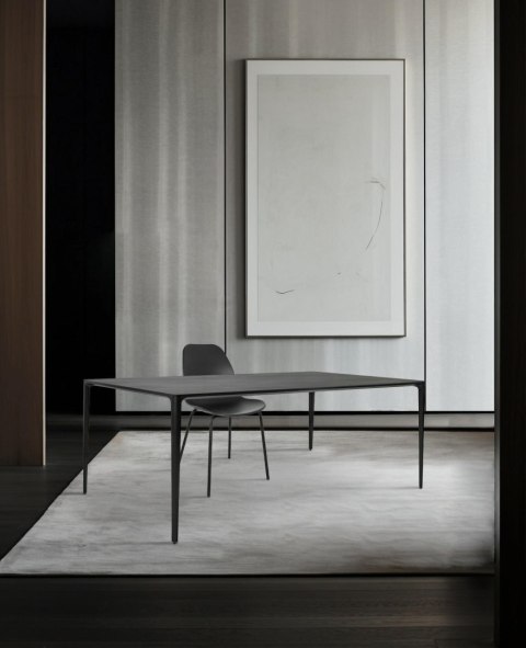 King Home Stół SLIM 140x80 czarny - ceramiczny marmur, aluminium