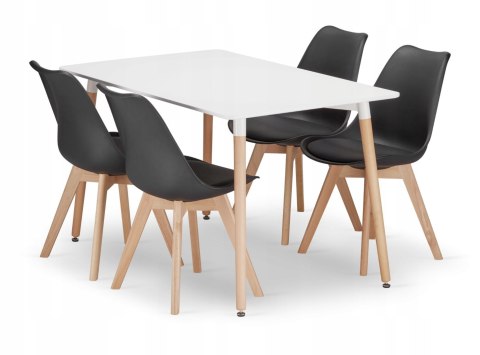Zestaw stół prostokątny ADRIA 120x80cm biały + 4 krzesła MARK czarne