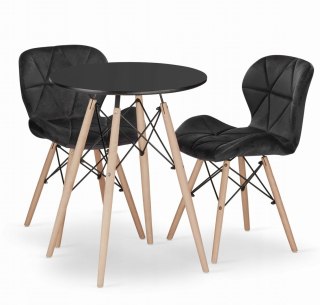 Zestaw stół okrągły TODI 60cm czarny + 2 krzesła LAGO czarne