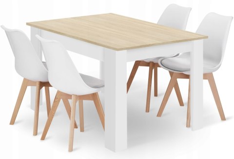 Zestaw stół prostokątny 120x80cm dąb sonoma + 4 krzesła MARK białe