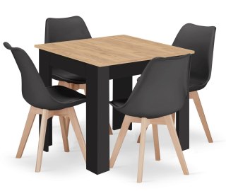 Stół NP 80x80cm Artisan nogi czarne + 4 krzesła MARK czarne nogi naturalne