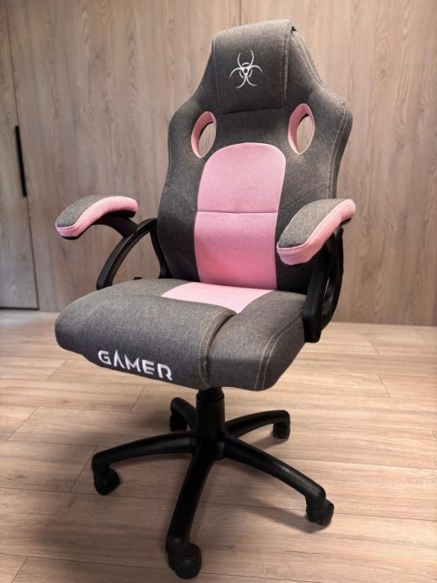 Fotel obrotowy do biurka CARRERA M STONE GREY + PINK FABRIC