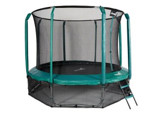 Trampolina Ogrodowa Jumpi 374cm/12FT Maxy Comfort Zielona Z Wewnętrzną Siatką