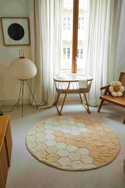 Dywan bawełnainy okrągły Ø 140, Honeycomb golden, Plaster Miodu, Planet Bee, Lorena Canals