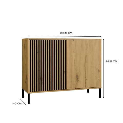 Komoda Front Ryflowany Szafka KAMARO 2D Slim / Gładki DĄB ARTISAN Lamele