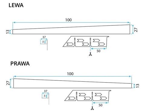 LISTWA SPADKOWA SZCZOTKOWANA 140 cm LEWA