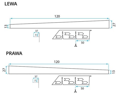 LISTWA SPADKOWA ZŁOTA SZCZOTKOWANA 120 cm PRAWA