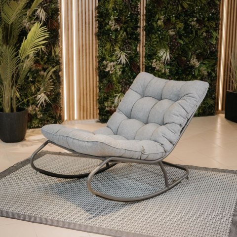 Fotel Bujany VIBE Ogrodowy z Poduszką Stalowy Czarny Szary 115 Cm