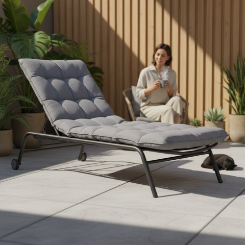 Leżak VIBE Ogrodowy z Poduszką Stalowy Regulacja Czarny Szary