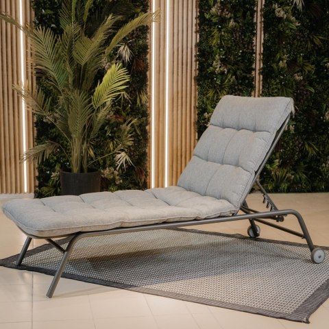 Leżak VIBE Ogrodowy z Poduszką Stalowy Regulacja Czarny Szary