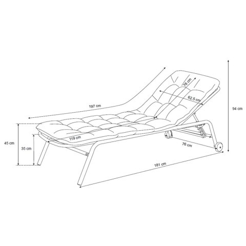 Leżak VIBE Ogrodowy z Poduszką Stalowy Regulacja Czarny Szary