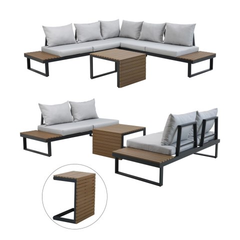 Zestaw Mebli Ogrodowych MARBELLA z Sofą Narożnikiem i Stolikiem SZARY