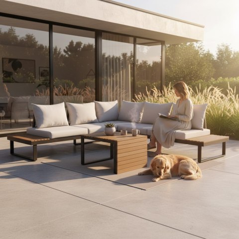 Zestaw Mebli Ogrodowych MARBELLA z Sofą Narożnikiem i Stolikiem SZARY