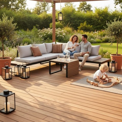 Zestaw Mebli Ogrodowych MARBELLA z Sofą Narożnikiem i Stolikiem SZARY